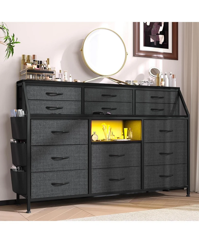 gaomon 55”W Dresser with Led Lights & Power Outlets