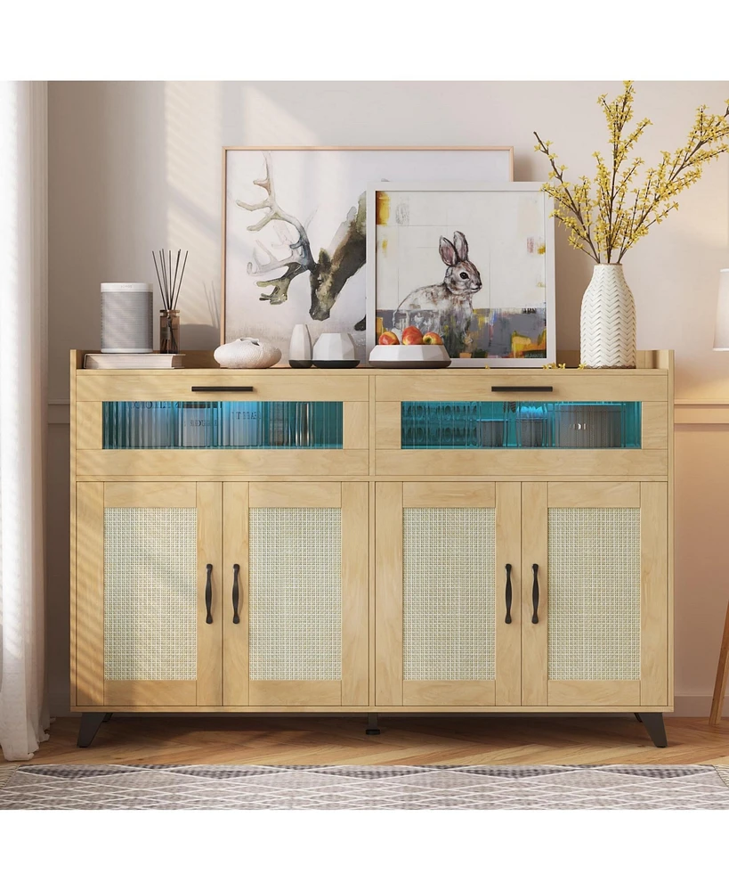 gaomon Sideboard Buffet Cabinet With Power Outlet & Led Light
