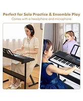 Gymax 61-Key Portable Electronic Keyboard Piano w/ Stand & Stool Complete Digital Piano Set