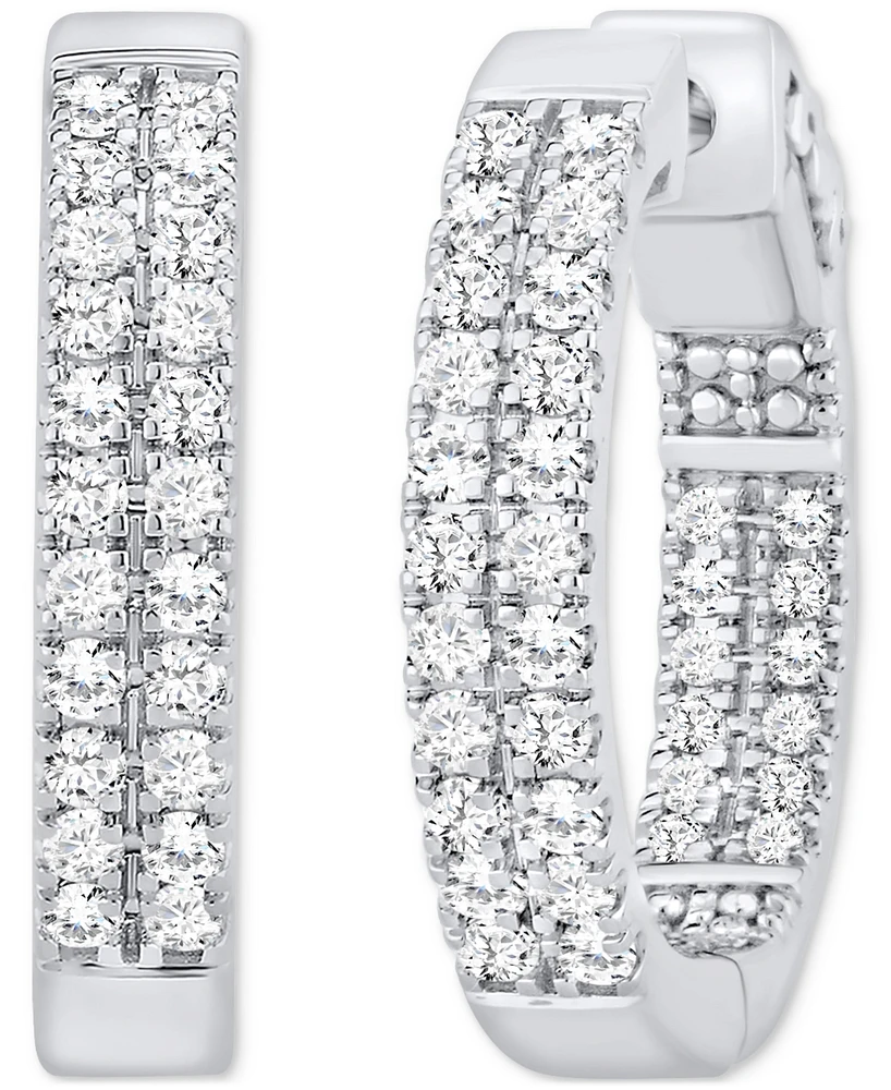 Diamond Double-Row Small Hoop Earrings (1 ct. t.w.) in 10k White Gold, 0.7"