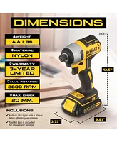 Dewalt 20V Max Brushless Cordless Impact Driver Kit with Charger and Kit Bag