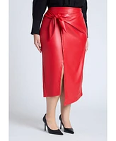 Eloquii Women's Plus Wrap Front Faux Leather Midi Skirt