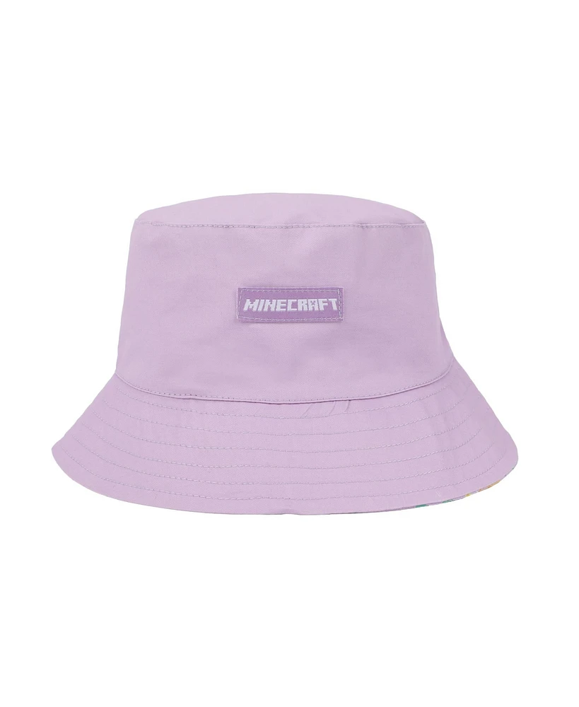 Minecraft Boys Confetti Blocks Youth Purple Reversible Bucket Hat