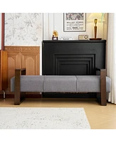The Pop Home Sleek Long Ottoman Bench, Gray Linen Upholstery with Wooden Legs-The Pop Home