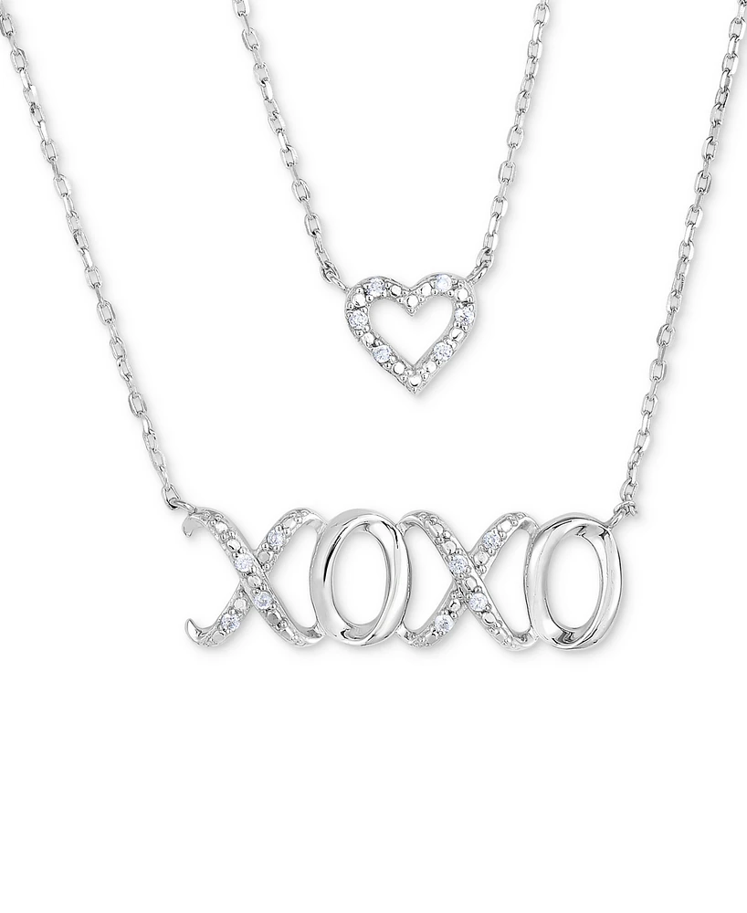 Diamond Heart and Xoxo 17" Layered Necklace (1/10 ct. t.w.) in Sterling Silver