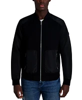 Karl Lagerfeld Paris Men's Relaxed Fit Zip-Front Mixed-Media Bomber Jacket