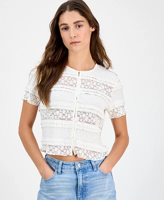 And Now This Women's Scoop-Neck Short-Sleeve Lace Top, Regular & Petites