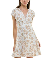 Taylor Women's Printed Cotton Eyelet V-Neck Dress