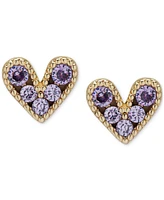 Amethyst Bead Frame Heart Stud Earrings (5/8 ct. t.w.) in 14k Gold-Plated Sterling Silver