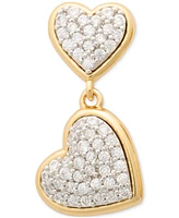 Kate Spade New York Two-Tone Cubic Zirconia Pave Double Heart Drop Earrings