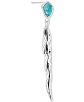 Turquoise & Feather Linear Drop Earrings in Sterling Silver