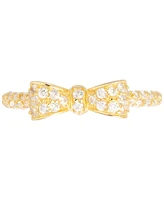 Cubic Zirconia Pave Dainty Bow Ring in 14k Gold-Plated Sterling Silver