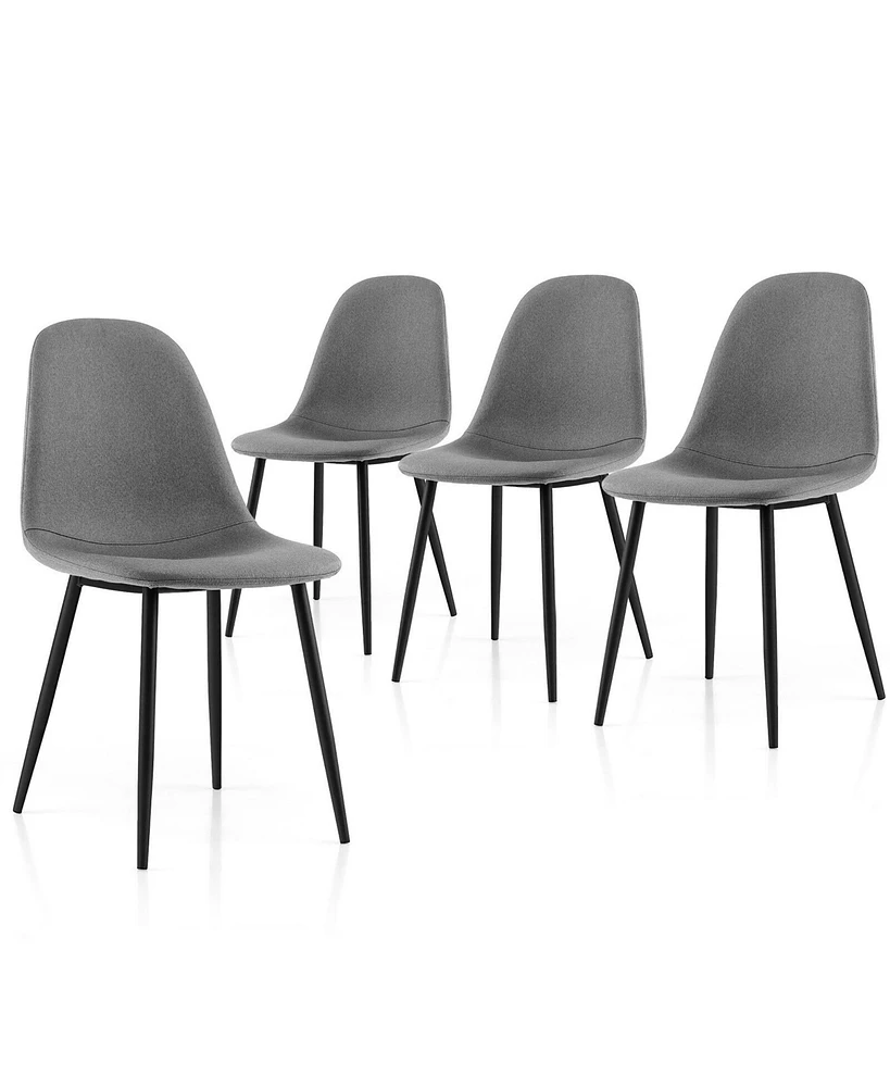 Gymax Dining Chairs Set of 4 Upholstered Fabric Chairs W/Metal Legs for Living Room