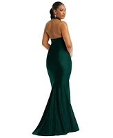 Cynthia & Sahar Women's Criss Cross Halter Open-Back Stretch Satin Mermaid Dress