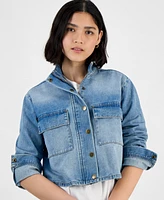 And Now This Women's Mock-Neck Cropped Denim Jacket, Exclusively at Macy's