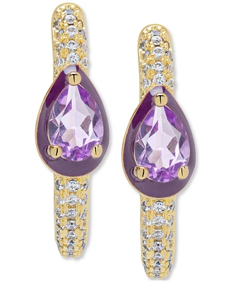 Lab Grown Blue Spinel (1/4 ct. t.w.) & White Sapphire (1-3/8 Small Oval Hoop Earrings 14k Gold-Plated Sterling Silver (Also