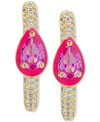 Lab Grown Blue Spinel (1/4 ct. t.w.) & Lab Grown White Sapphire (1-3/8 ct. t.w.) Small Oval Hoop Earrings in 14k Gold-Plated Sterling Silver (Also in