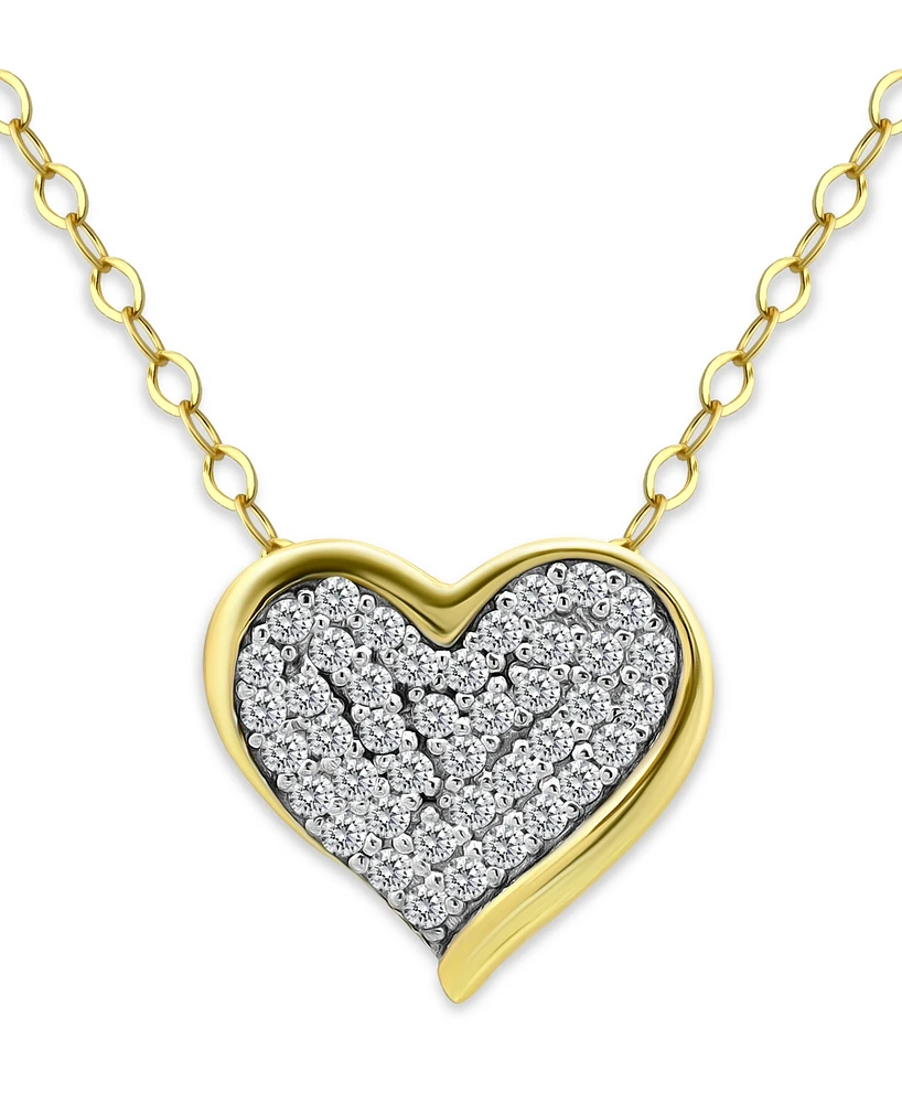 Giani Bernini Pave Cubic Zirconia Heart Pendant Necklace (5/8 ct. t.w.) in 18k Gold Over Sterling Silver, 16" + 2" extender, Exclusively at Macy's