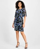 Connected Petite Floral-Print Faux-Wrap Dress