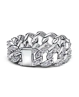 Pandora Sterling Silver Pave Cuban Chain Ring