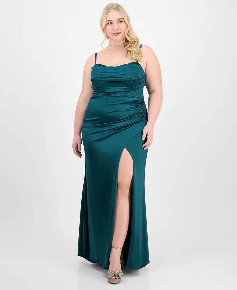 City Studios Trendy Plus Drape-Neck Sleeveless Gown