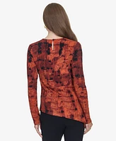 Halston Women's Printed Asymmetric Long-Sleeve Top