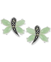 Marcasite & Jade Butterfly Stud Earrings in Sterling Silver