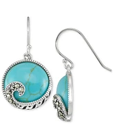 Marcasite Swirl & Synthetic Turquoise Drop Earrings in Sterling Silver