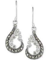 Marcasite & Crystal Pear-Shape Drop Earrings in Sterling Silver