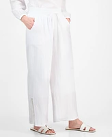 Jm Collection Petite Gauze Split-Hem Wide-Leg Pants, Exclusively at Macy's