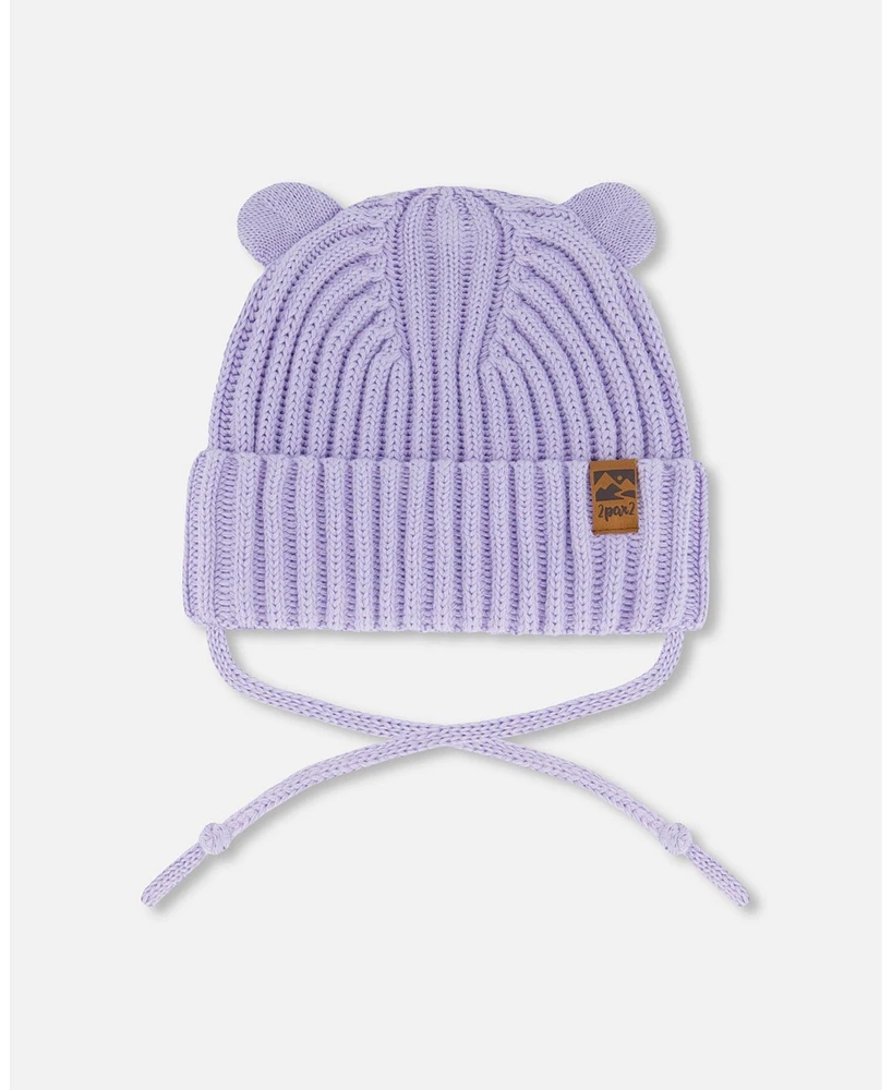 Deux par Baby Girls Knit Hat With Strings Lilac