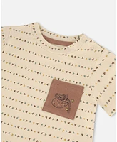 Deux par Baby Boys Printed Organic Cotton Top And Pant Set Brown, Beige, Monkey