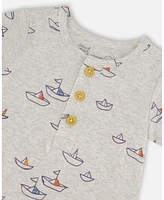 Deux par Baby Boys Organic Cotton Printed One-Piece Romper Paper Boats