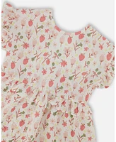 Deux par Toddler Girls Printed Seersucker Dress With Frill Pink Flowers On Cream Background - Toddler|Child