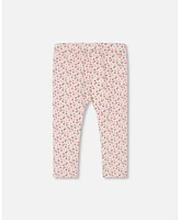 Deux par Big Girls Printed Capri Legging Small Flowers On Cream Background