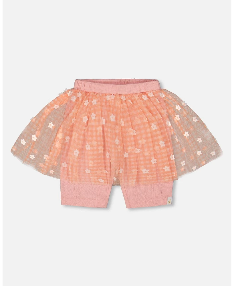 Deux par Big Girls Crinkle Biker Short With Flower Mesh Skirt Light Old Pink