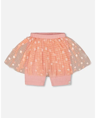 Deux par Big Girls Crinkle Biker Short With Flower Mesh Skirt Light Old Pink