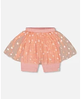 Deux par Big Girls Crinkle Biker Short With Flower Mesh Skirt Light Old Pink