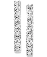 Diamond Sunray Textured Small Hoop Earrings (1/4 ct. t.w.) in Sterling Silver. 0.9"