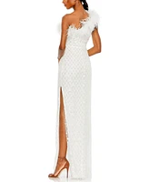 Mac Duggal Women's Embellished One Shoulder Feathered Gown