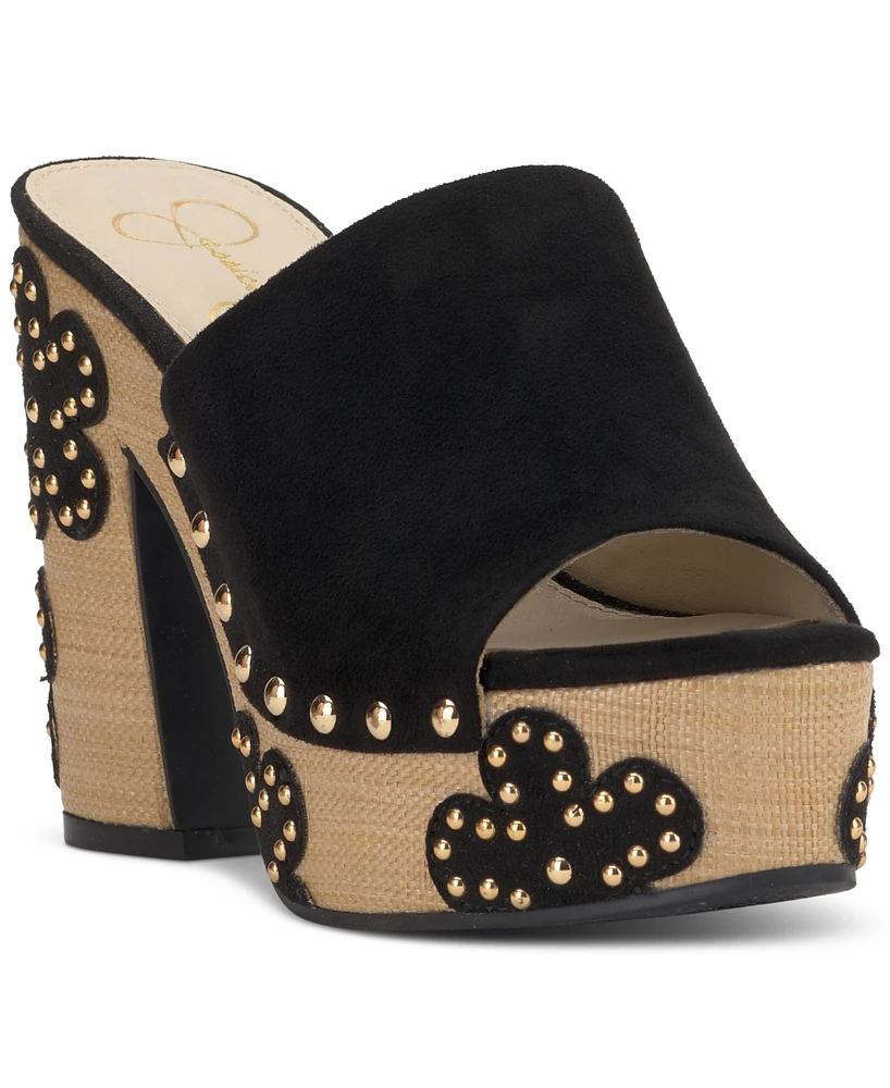 Jessica Simpson Women's Shelbie Floral Wood Heeled Platform Sandals