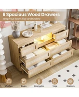 gaomon Natural Rattan Dresser for Bedroom with Led light and Charging Station