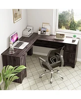 Gouun L-Shaped Office Desk with Storage Drawers and Keyboard Tray
