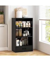 Gouun 48 Inch Tall 4 Tiers Wood Bookcase with Drawer