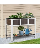 Slickblue Wooden 2-Level Elevated Raised Garden Planter Bed for Gardening and Outdoor Decor