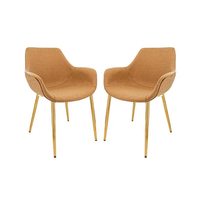 LeisureMod Markley Modern Leather Dining Arm Chair With Gold Metal Legs Set of 2