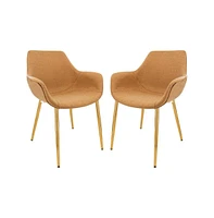 LeisureMod Markley Modern Leather Dining Arm Chair With Gold Metal Legs Set of 2