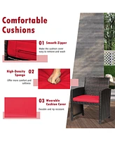 Gymax 3PCS Patio Pe Rattan Conversation Furniture Set Bistro Set w/ Waterproof Cover Red