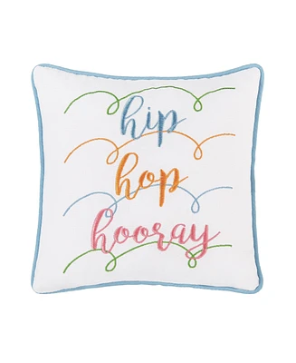 10" x 10" Easter "Hip Hop Hooray" Embroidered Small/Petite Spring Themed Accent Throw Pillow