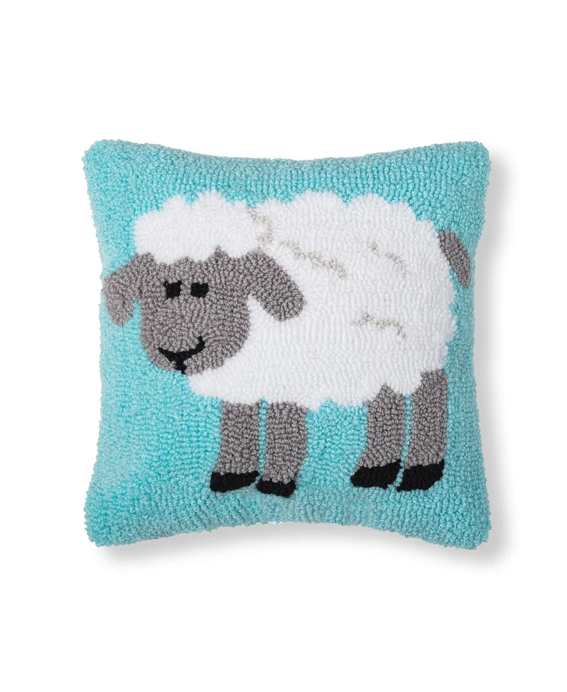 12" x 12" Fluffy Sheep Hooked Spring Easter Themed Small/Petite Accent Throw Pillow